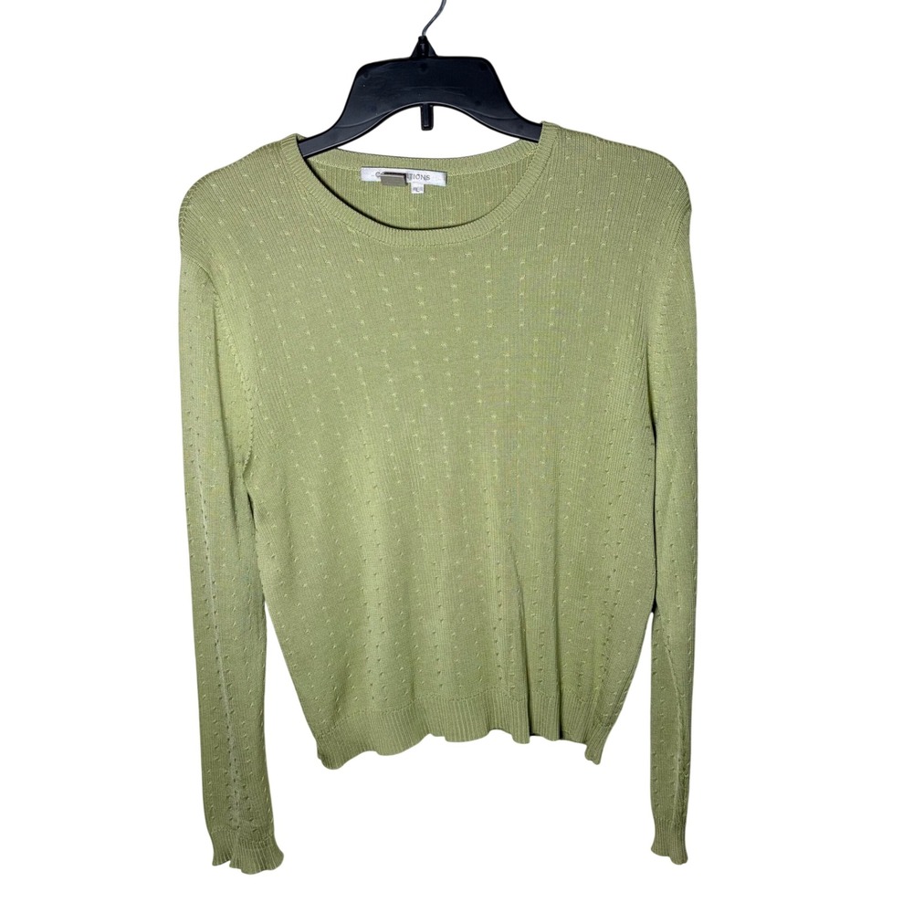 Vintage Compositions 100% Silk Cable Pointelle Knit Sweater Sage Green L